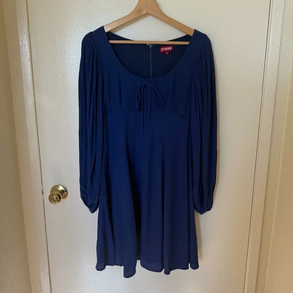 Staud Juniper Navy Blue Long Sleeve Mini Dress US 4​​